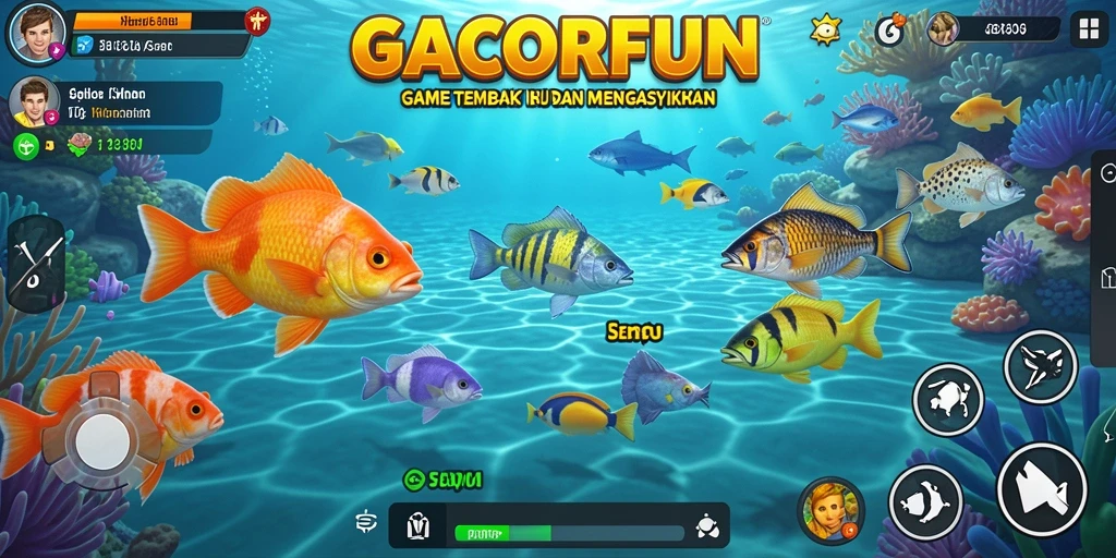 Tampilan gameplay GACORFUN menampilkan aksi menembak ikan yang seru dan mengasyikkan.