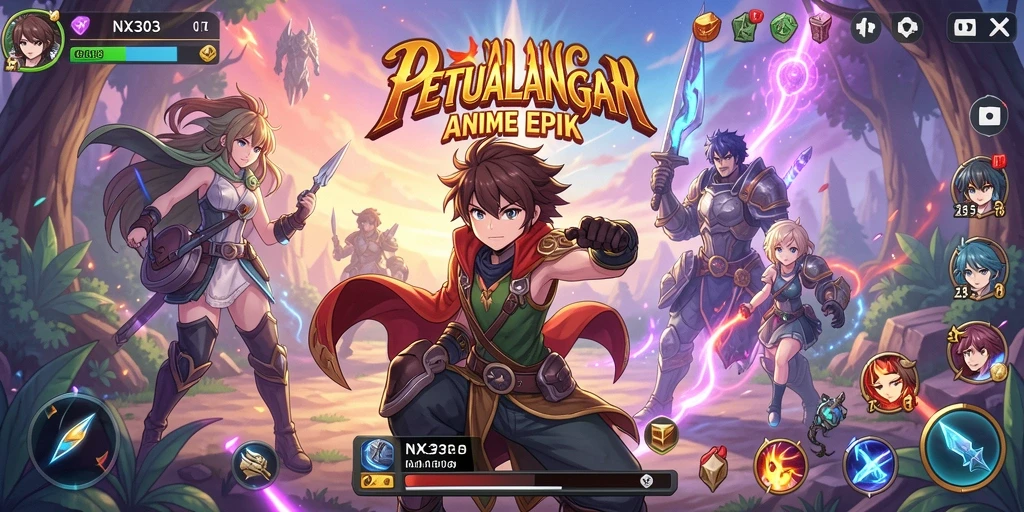 Tangkapan layar utama NX303 menampilkan karakter Anime dalam pertempuran mendebarkan.