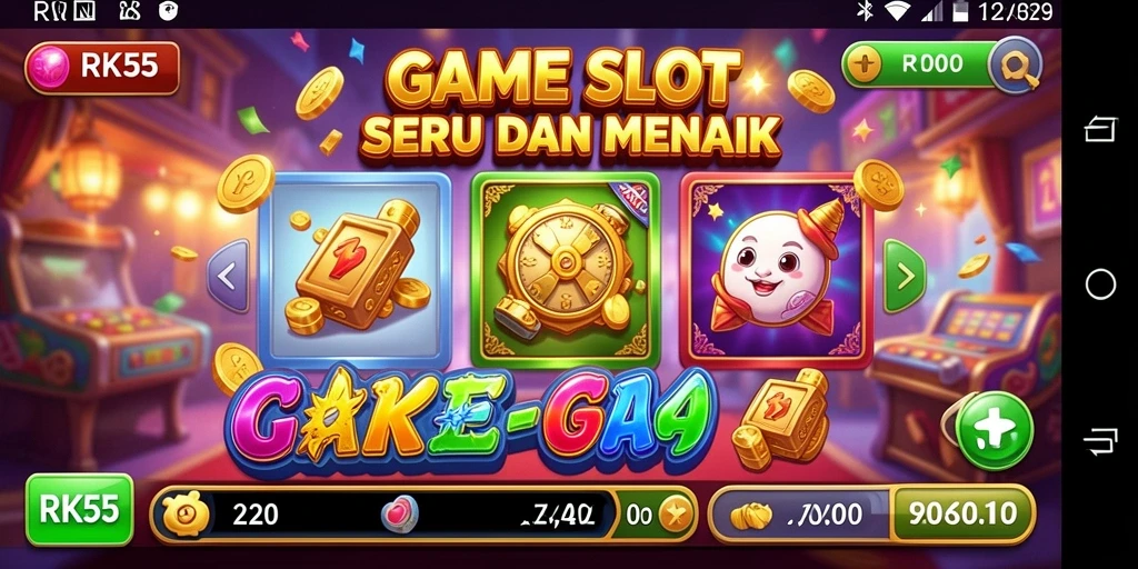 Tampilan menarik dari gameplay RK55 dengan mesin slot penuh warna.