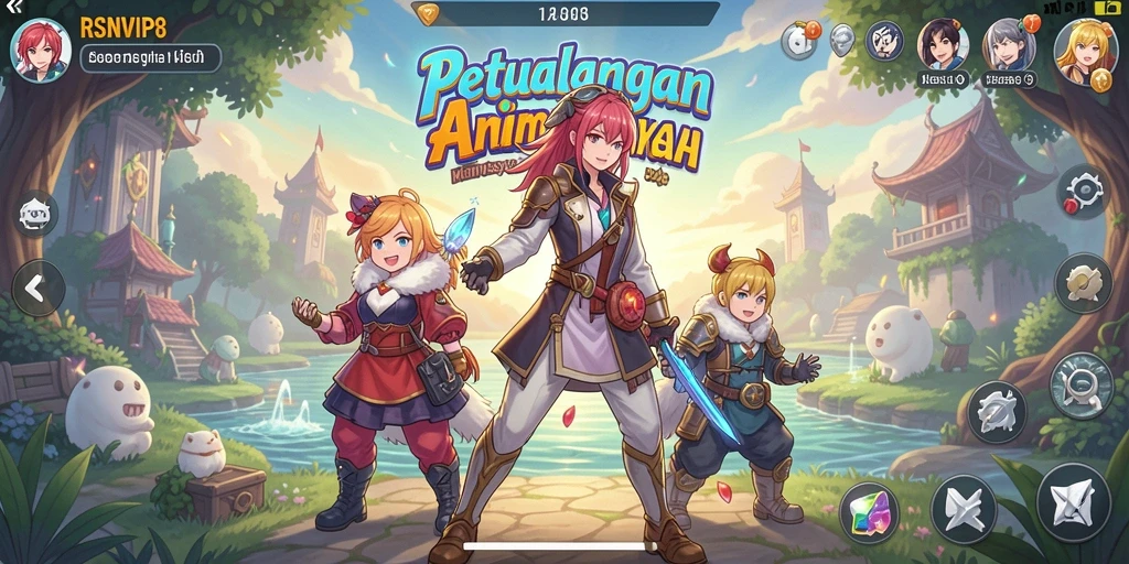 Tangkapan layar gameplay RSNVIP8 dengan aksi karakter Anime.