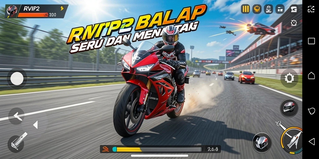 Screenshot menampilkan aksi balap motor yang cepat dan mendebarkan.